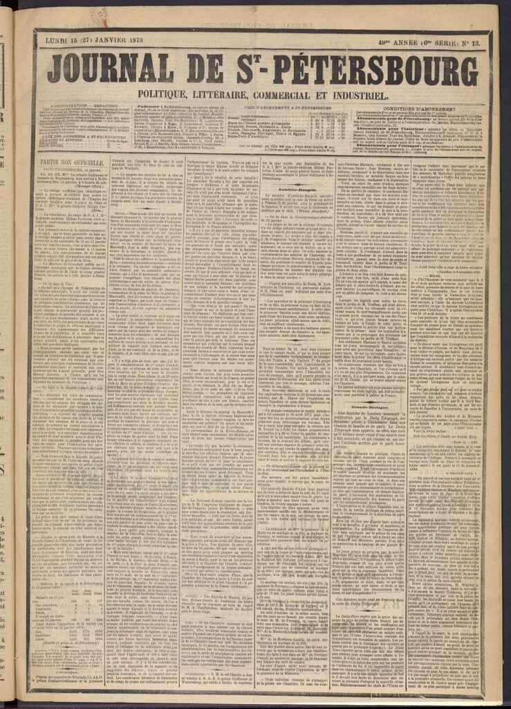 Miniatura de Journal de St-Pétersbourg del 15 de enero de 1873, nº 13