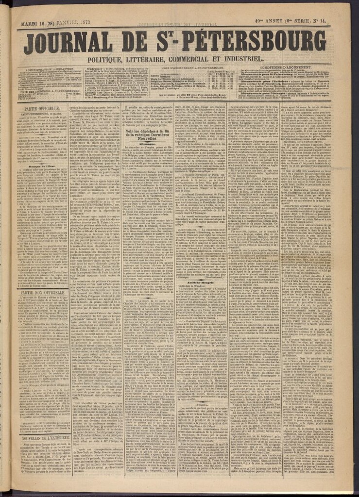 Miniatura de Journal de St-Pétersbourg del 16 de enero de 1873, nº 14