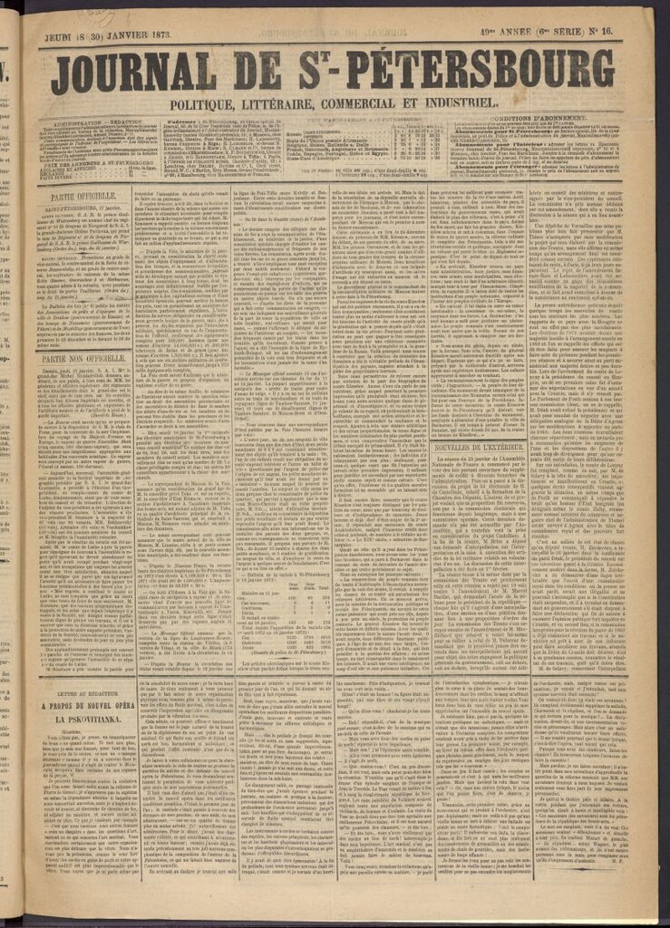 Miniatura de Journal de St-Pétersbourg del 18 de enero de 1873, nº 16