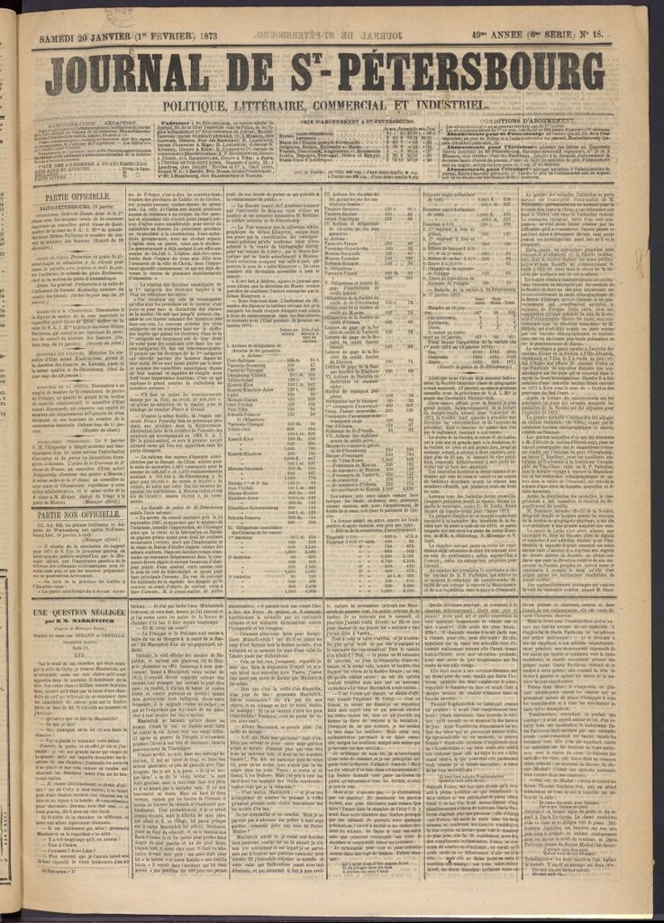 Miniatura de Journal de St-Pétersbourg del 20 de enero de 1873, nº 18
