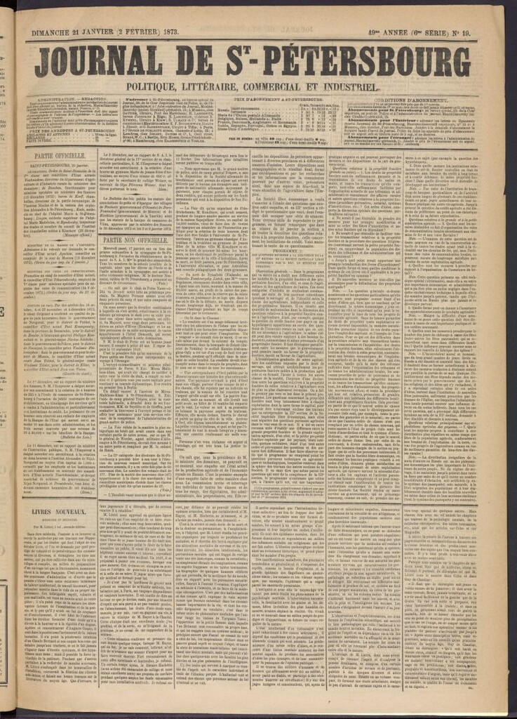 Miniatura de Journal de St-Pétersbourg del 21 de enero de 1873, nº 19