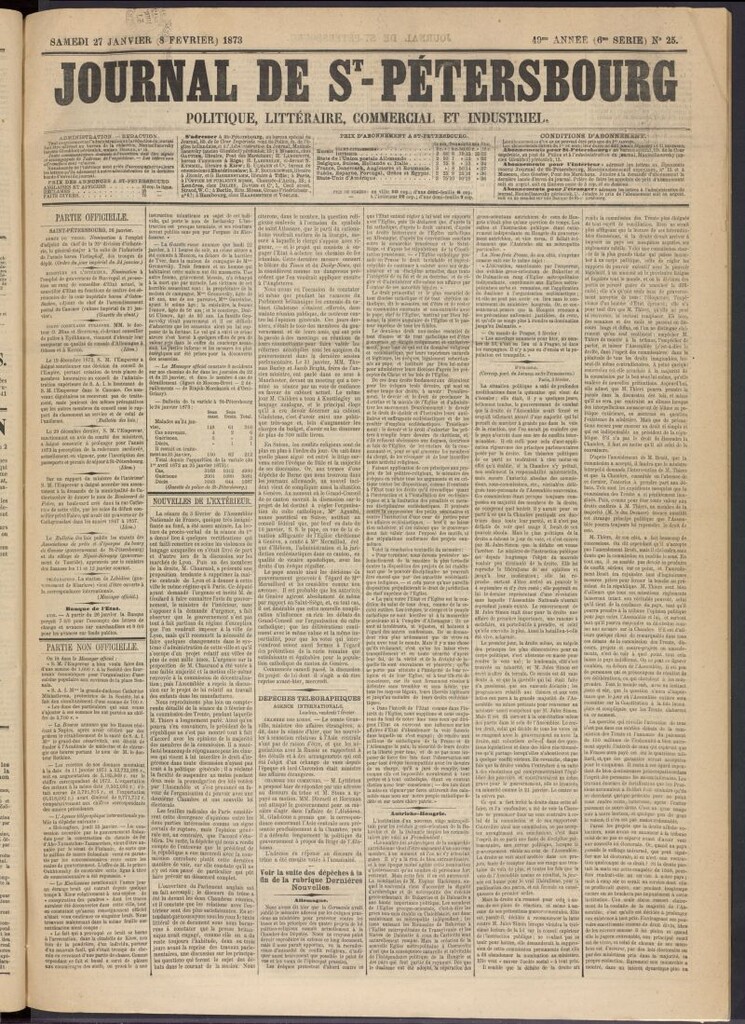 Miniatura de Journal de St-Pétersbourg del 27 de enero de 1873, nº 25