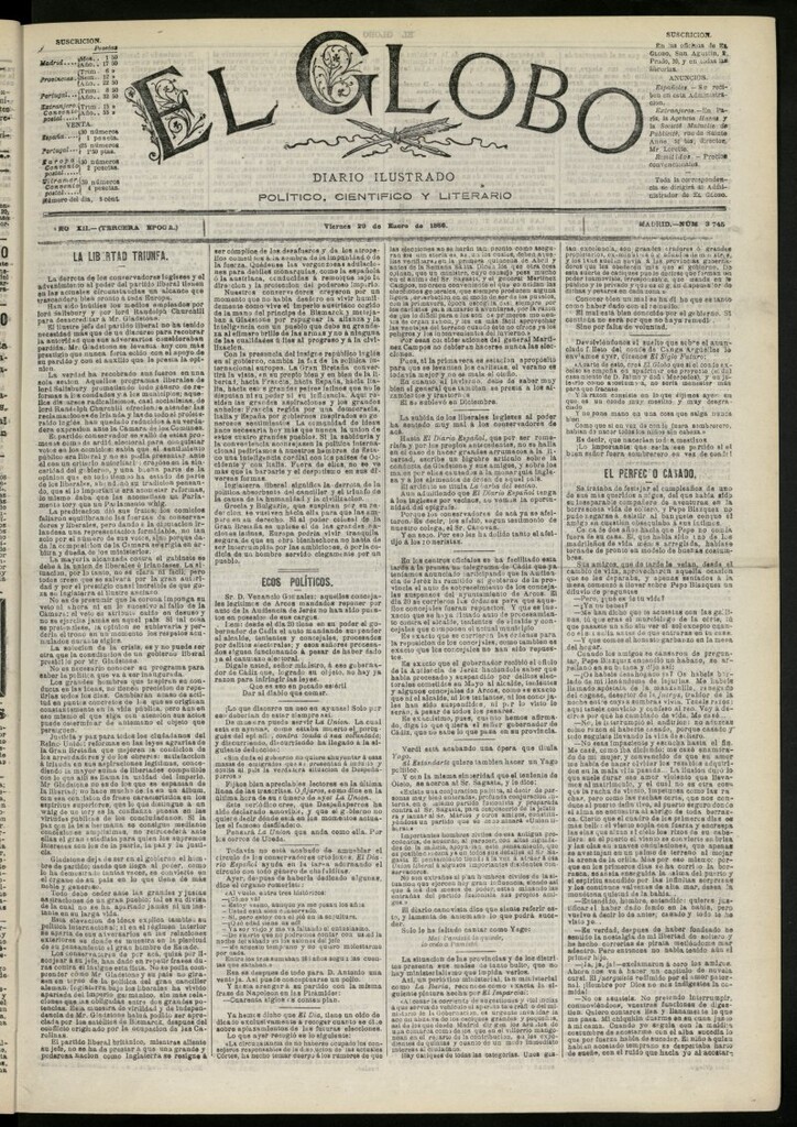Miniatura de El Globo : diario ilustrado del 29 de enero de 1886, nº 3745