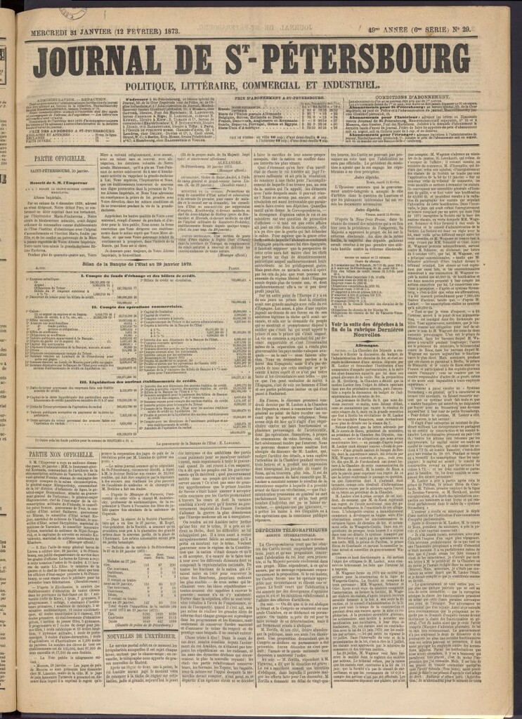 Miniatura de Journal de St-Pétersbourg del 31 de enero de 1873, nº 29