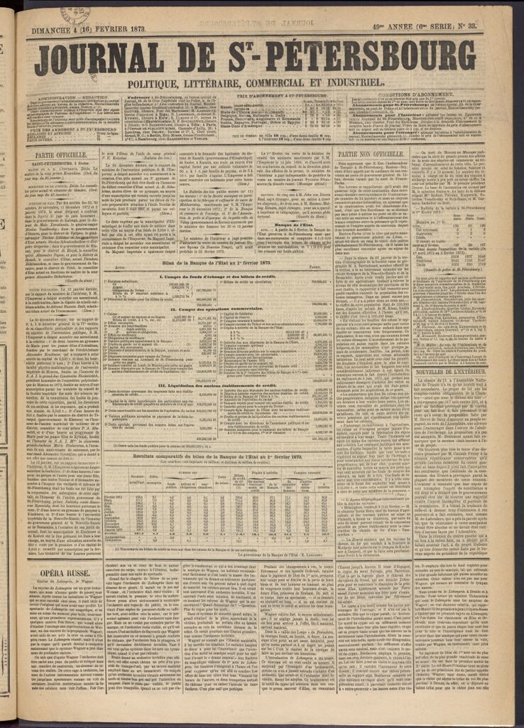 Miniatura de Journal de St-Pétersbourg del 4 de febrero de 1873, nº 33