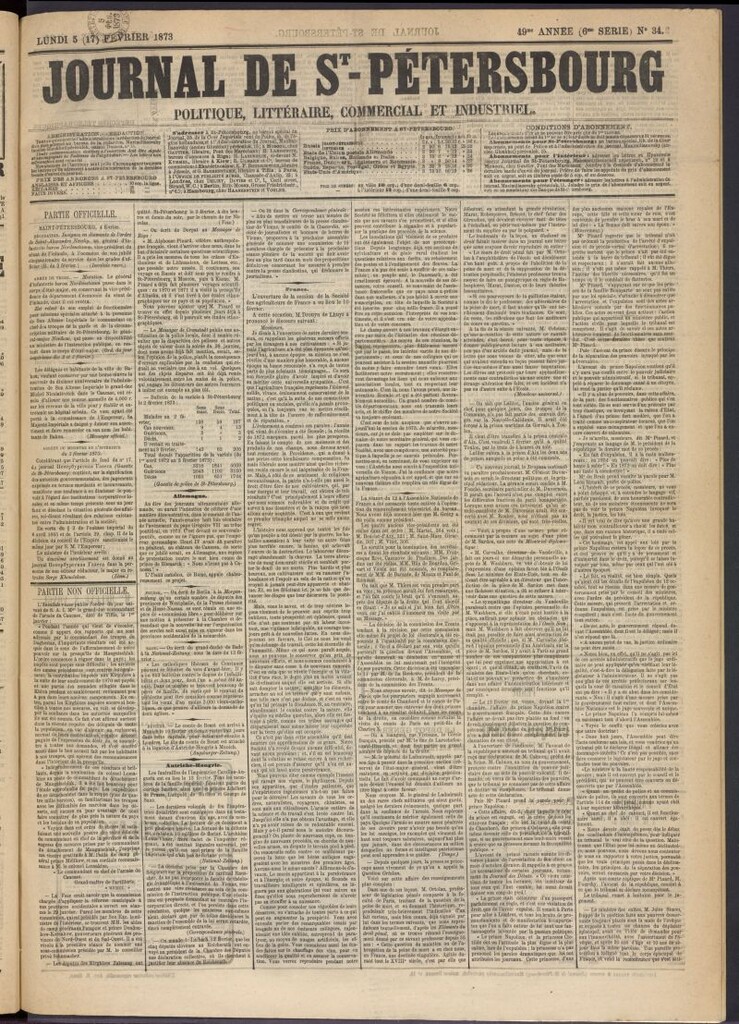 Miniatura de Journal de St-Pétersbourg del 5 de febrero de 1873, nº 34