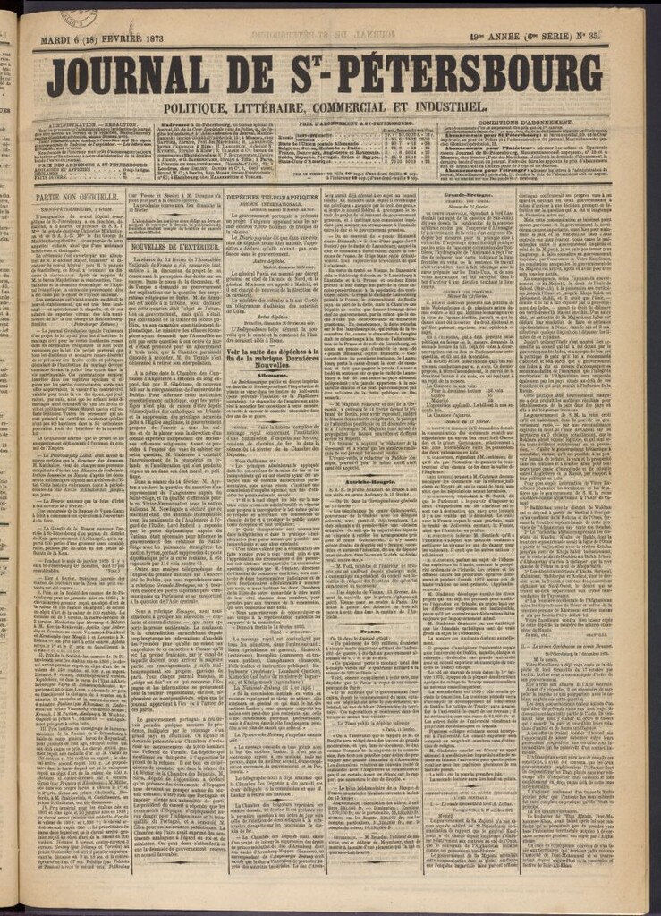 Miniatura de Journal de St-Pétersbourg del 6 de febrero de 1873, nº 35