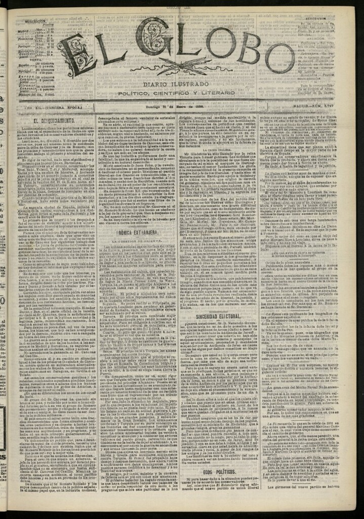 Miniatura de El Globo : diario ilustrado del 31 de enero de 1886, nº 3747