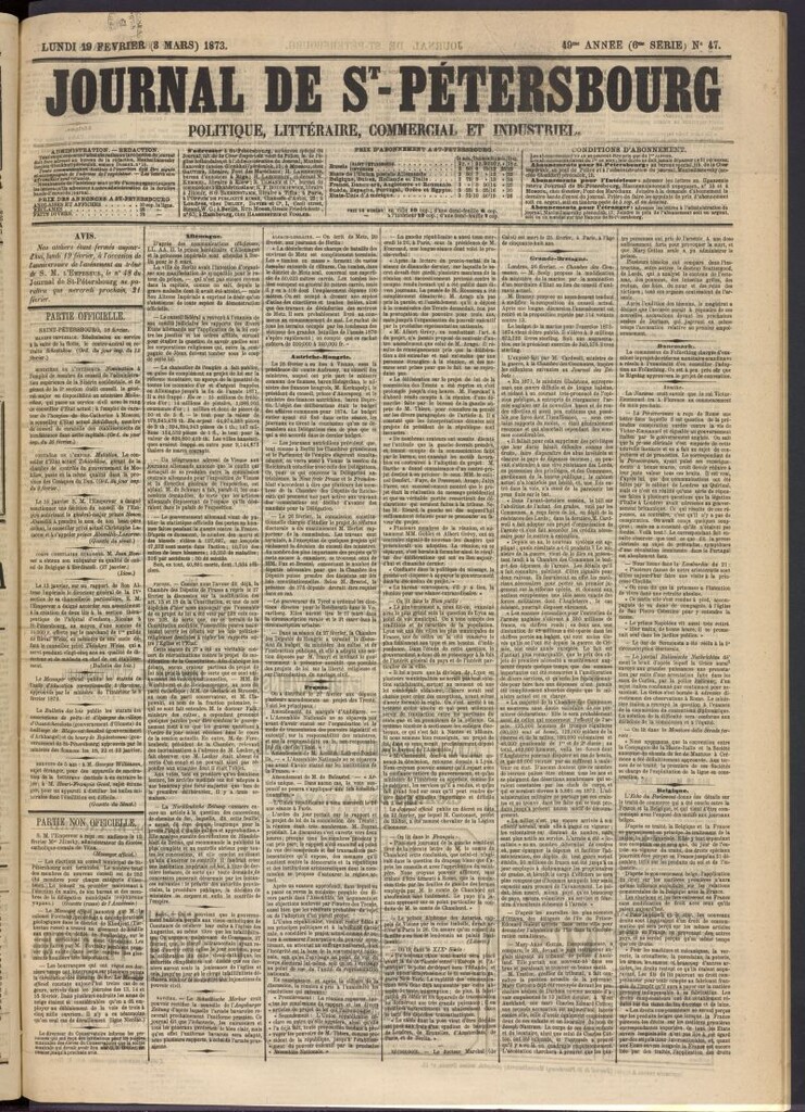 Miniatura de Journal de St-Pétersbourg del 19 de febrero de 1873, nº 47