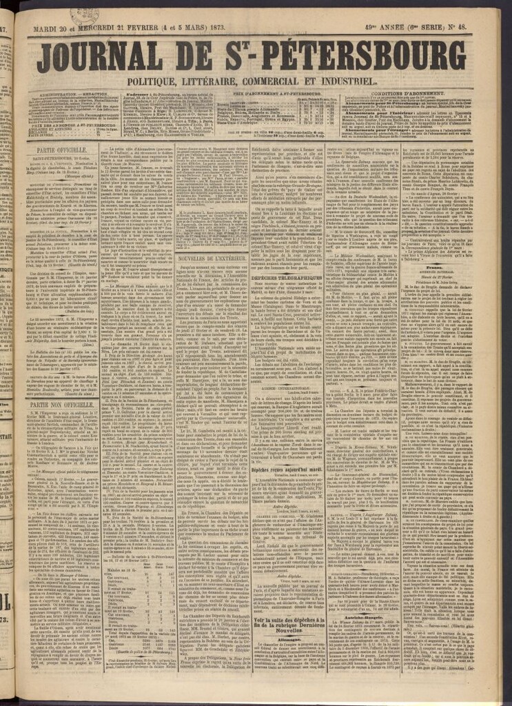 Miniatura de Journal de St-Pétersbourg del 20 de febrero de 1873, nº 48