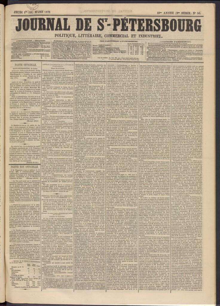 Miniatura de Journal de St-Pétersbourg del 1 de marzo de 1873, nº 56