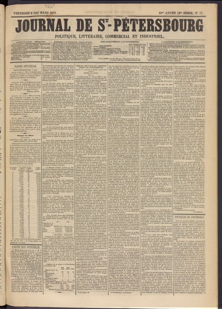 Miniatura de Journal de St-Pétersbourg del 2 de marzo de 1873, nº 57