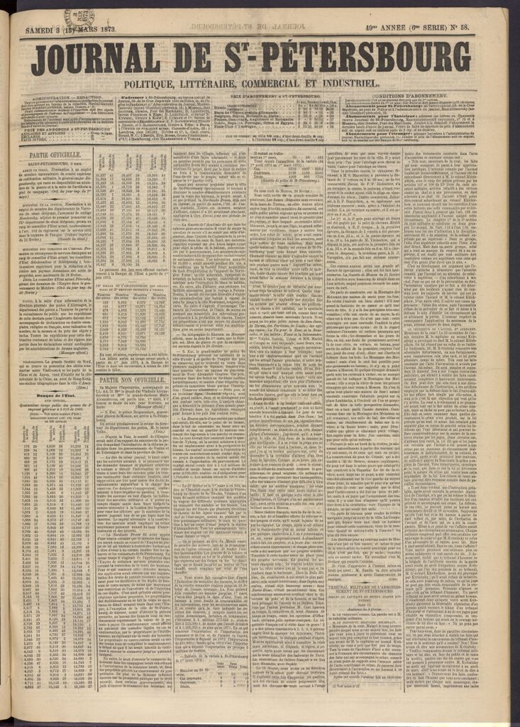 Miniatura de Journal de St-Pétersbourg del 3 de marzo de 1873, nº 58