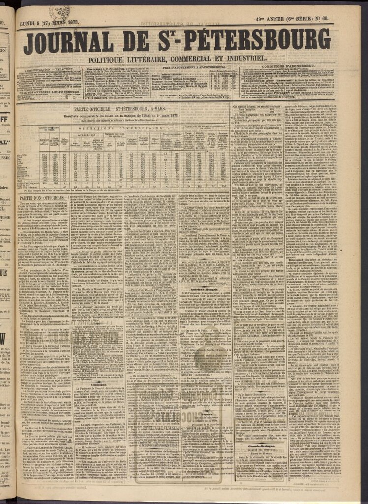 Miniatura de Journal de St-Pétersbourg del 5 de marzo de 1873, nº 60