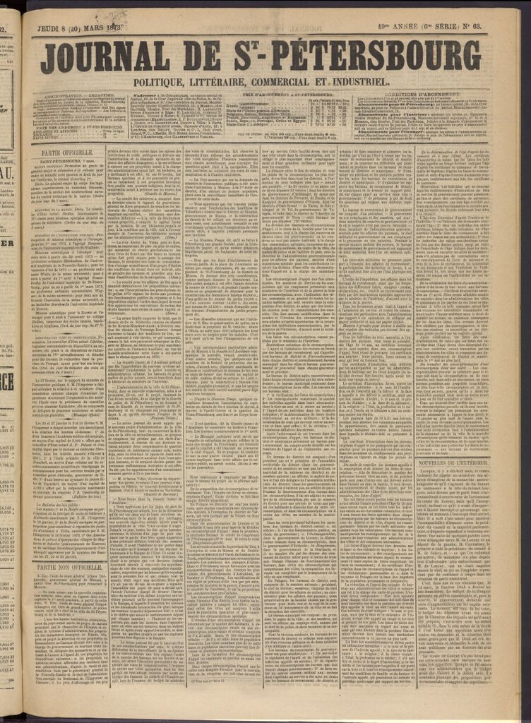 Miniatura de Journal de St-Pétersbourg del 8 de marzo de 1873, nº 63