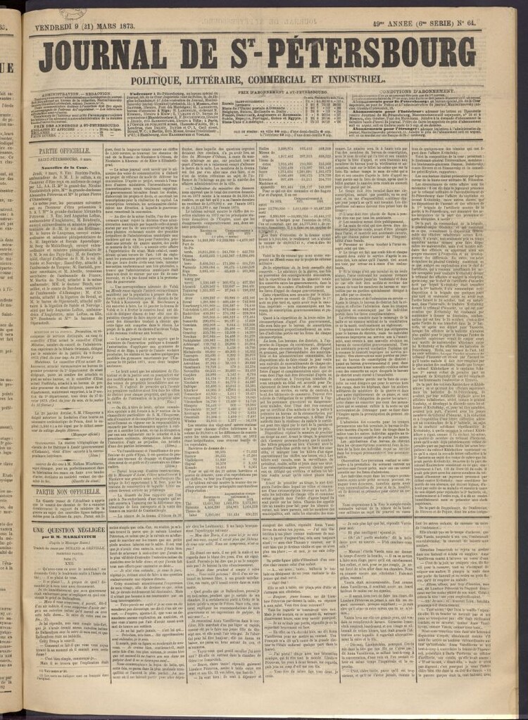 Miniatura de Journal de St-Pétersbourg del 9 de marzo de 1873, nº 64