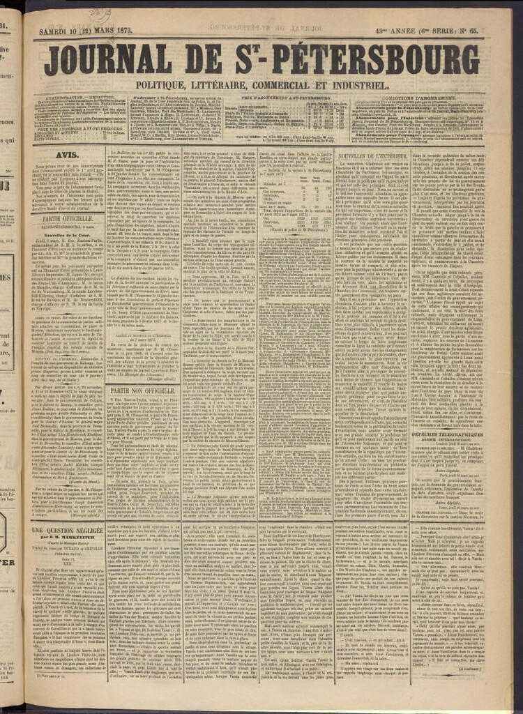Miniatura de Journal de St-Pétersbourg del 10 de marzo de 1873, nº 65