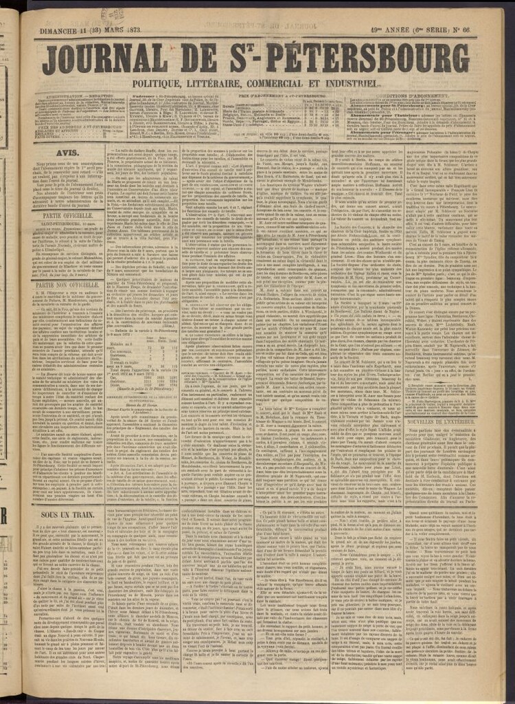 Miniatura de Journal de St-Pétersbourg del 11 de marzo de 1873, nº 66
