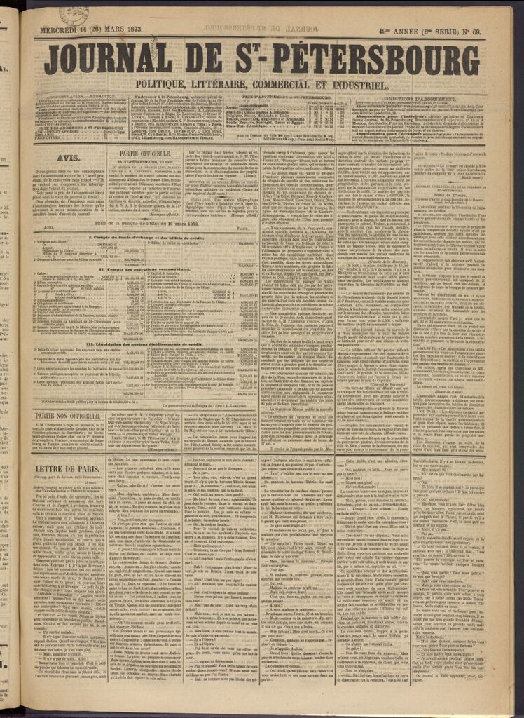 Miniatura de Journal de St-Pétersbourg del 14 de marzo de 1873, nº 69