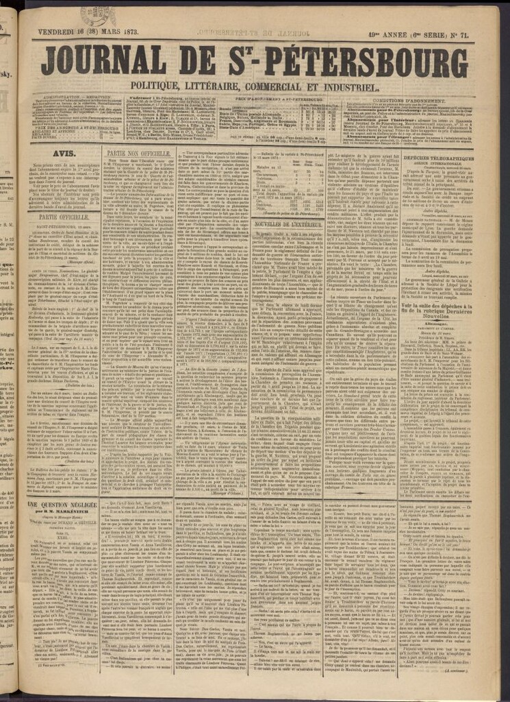 Miniatura de Journal de St-Pétersbourg del 16 de marzo de 1873, nº 71