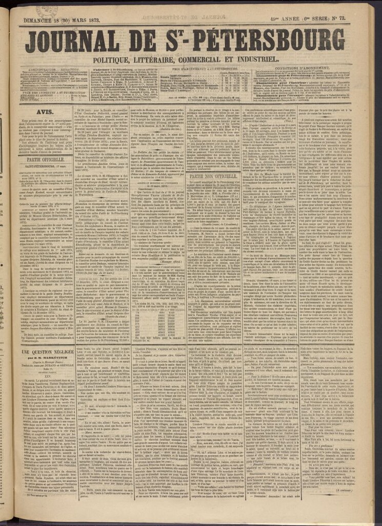 Miniatura de Journal de St-Pétersbourg del 18 de marzo de 1873, nº 73