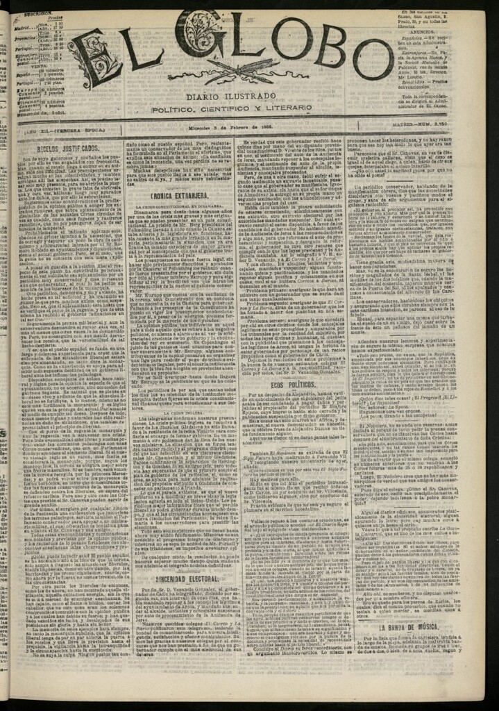 Miniatura de El Globo : diario ilustrado del 3 de febrero de 1886, nº 3750
