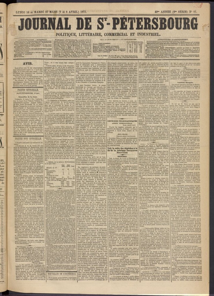 Miniatura de Journal de St-Pétersbourg del 26 y 27 de marzo de 1873, nº 81