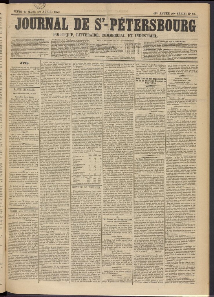 Miniatura de Journal de St-Pétersbourg del 29 de marzo de 1873, nº 83
