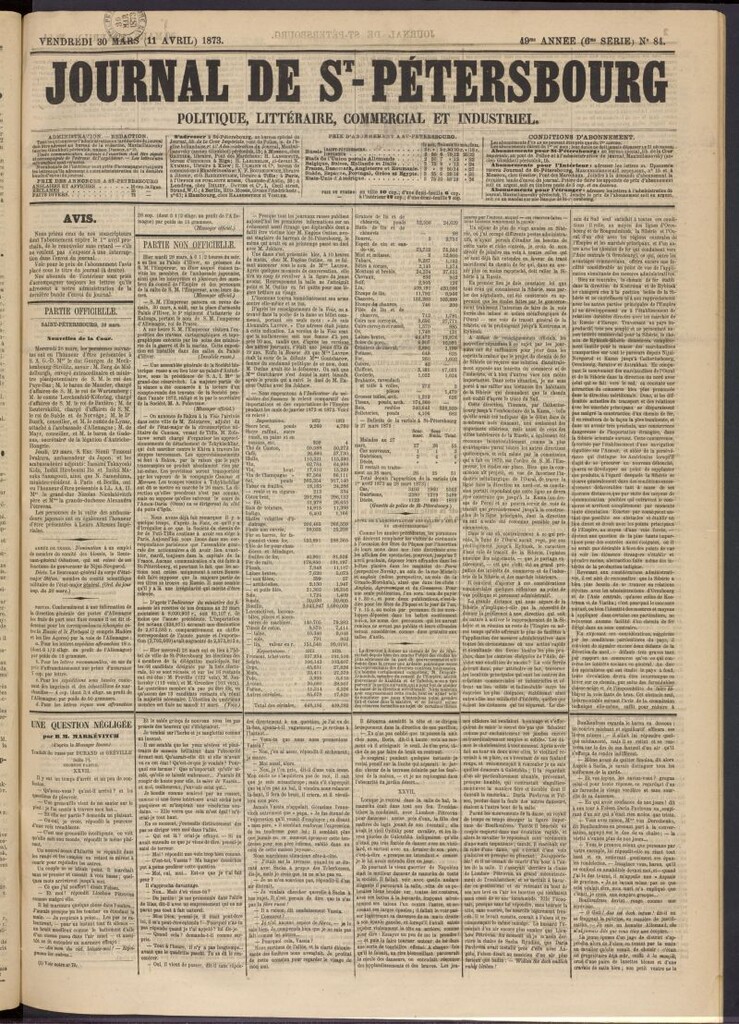Miniatura de Journal de St-Pétersbourg del 30 de marzo de 1873, nº 84