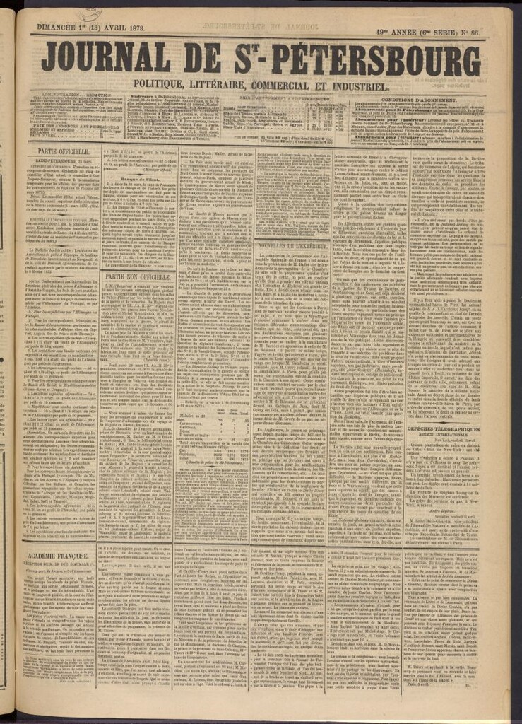 Miniatura de Journal de St-Pétersbourg del 1 de abril de 1873, nº 86