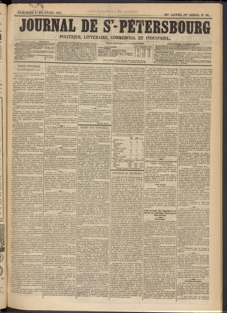 Miniatura de Journal de St-Pétersbourg del 4 de abril de 1873, nº 89