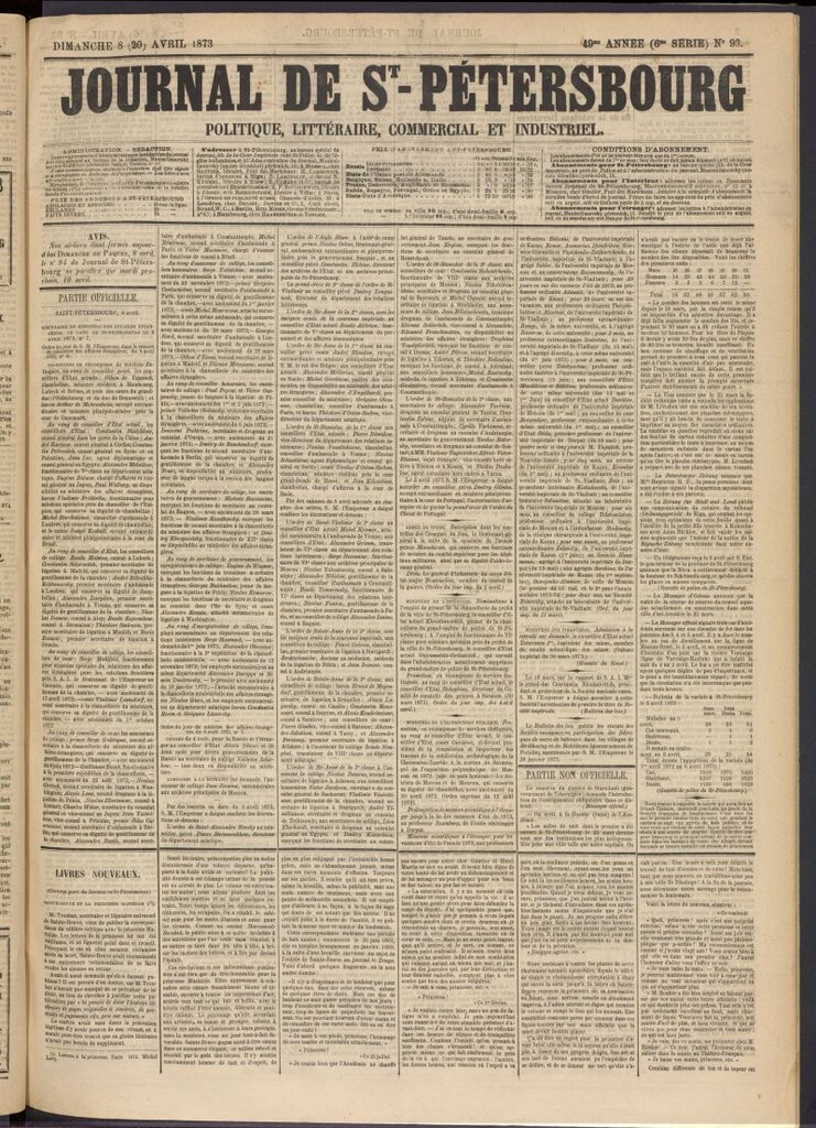 Miniatura de Journal de St-Pétersbourg del 8 de abril de 1873, nº 93