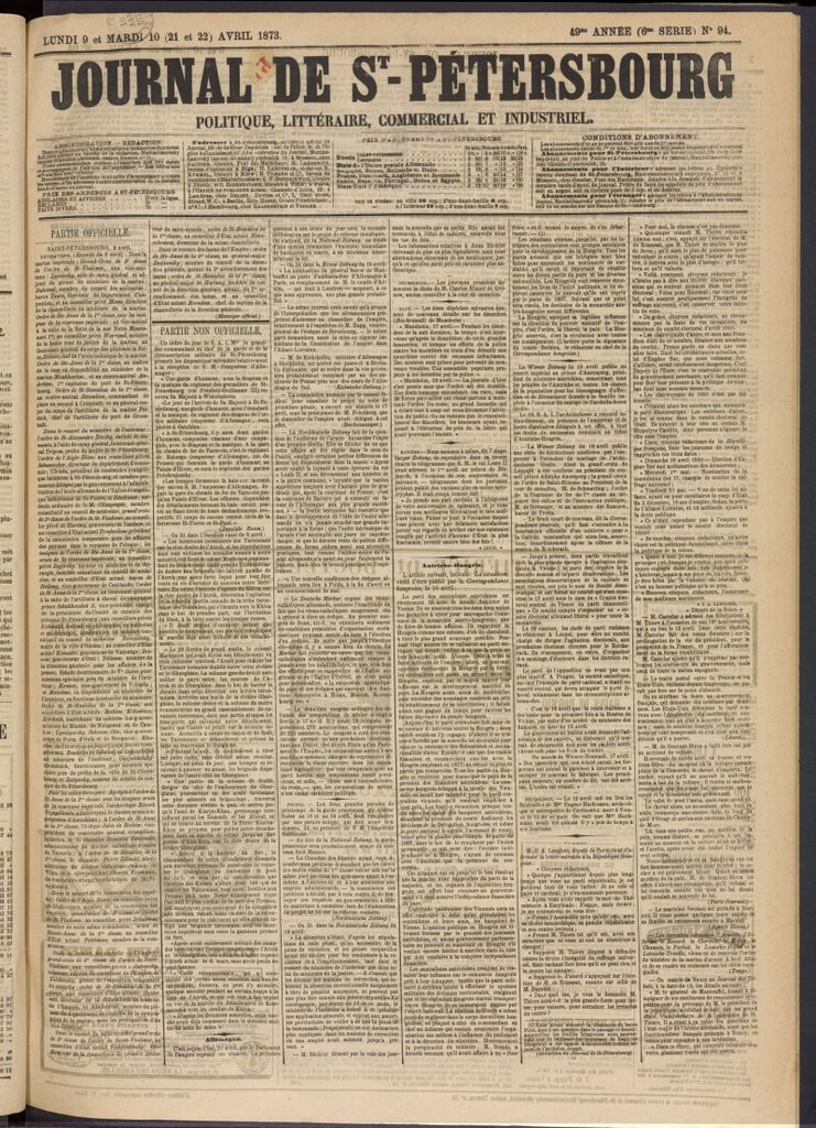 Miniatura de Journal de St-Pétersbourg del 9 y 10 de abril de 1873, nº 94