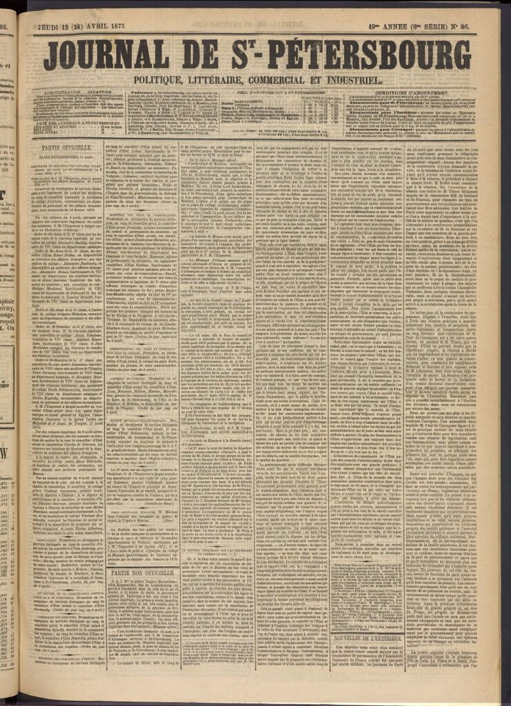 Miniatura de Journal de St-Pétersbourg del 12 de abril de 1873, nº 96