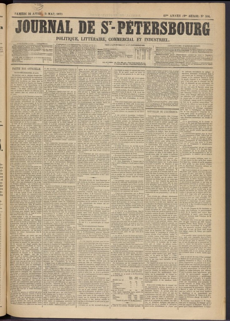 Miniatura de Journal de St-Pétersbourg del 21 de abril de 1873, nº 104