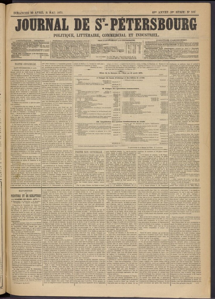 Miniatura de Journal de St-Pétersbourg del 22 de abril de 1873, nº 105