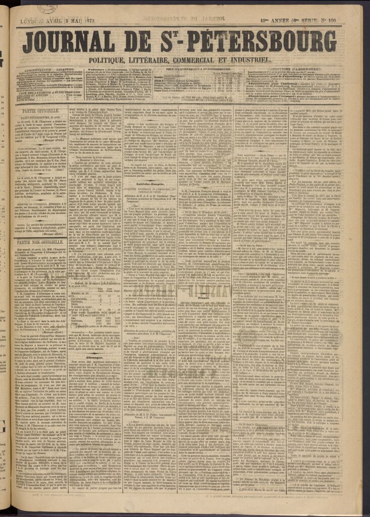 Miniatura de Journal de St-Pétersbourg del 23 de abril de 1873, nº 106