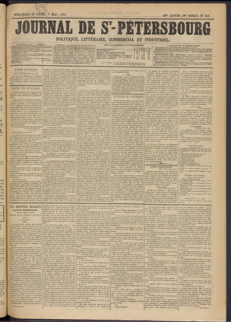 Miniatura de Journal de St-Pétersbourg del 25 de abril de 1873, nº 108