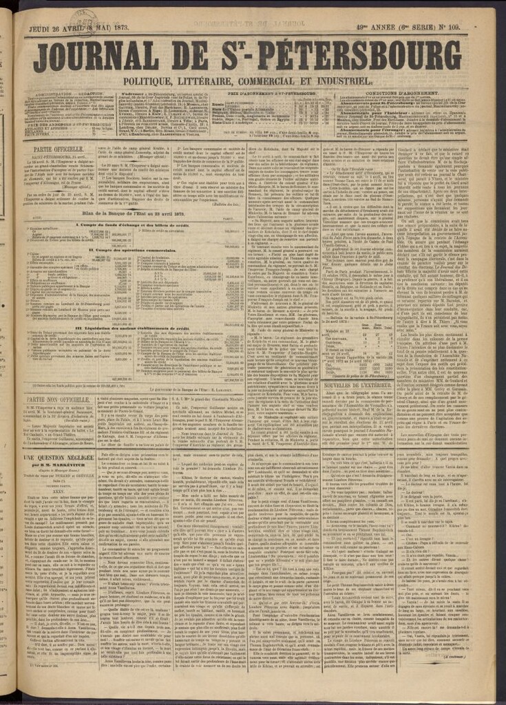 Miniatura de Journal de St-Pétersbourg del 26 de abril de 1873, nº 109