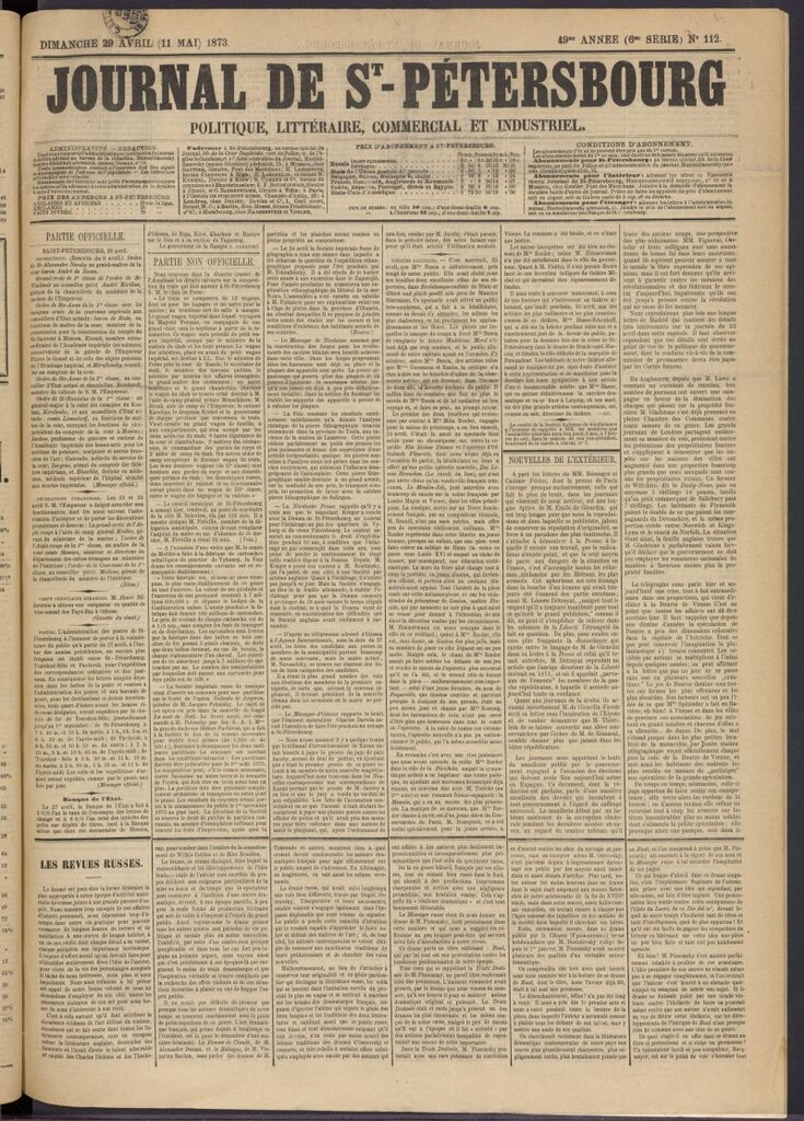 Miniatura de Journal de St-Pétersbourg del 29 de abril de 1873, nº 112