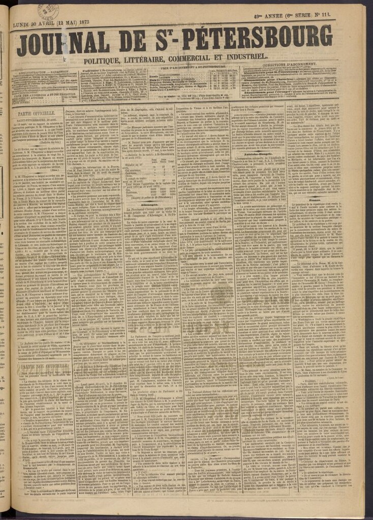Miniatura de Journal de St-Pétersbourg del 30 de abril de 1873, nº 113
