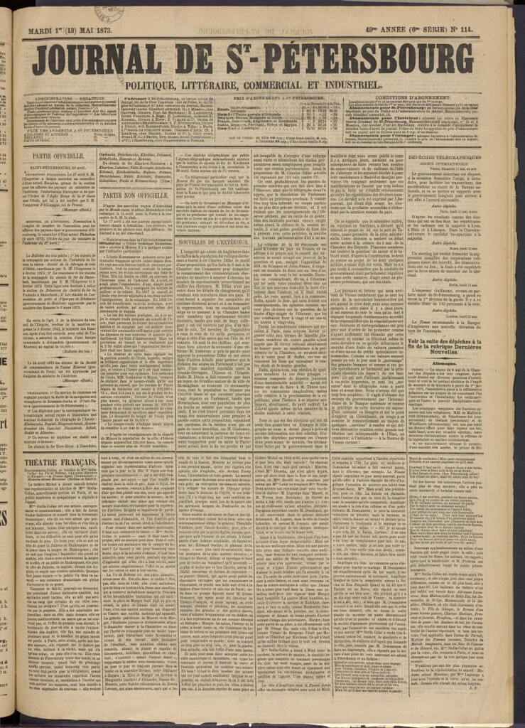 Miniatura de Journal de St-Pétersbourg del 1 de mayo de 1873, nº 114