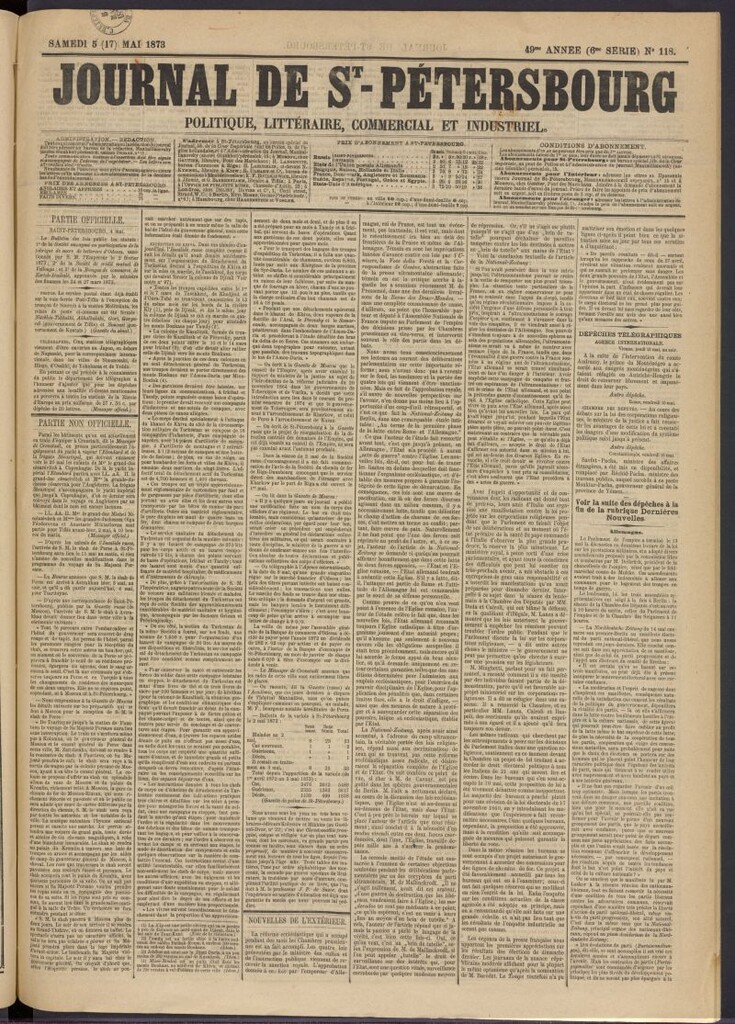 Miniatura de Journal de St-Pétersbourg del 5 de mayo de 1873, nº 118