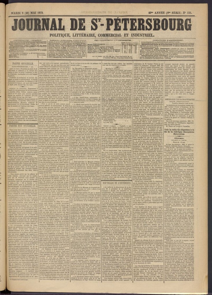 Miniatura de Journal de St-Pétersbourg del 8 de mayo de 1873, nº 121
