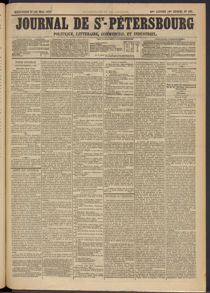 Miniatura de Journal de St-Pétersbourg del 9 de mayo de 1873, nº 122