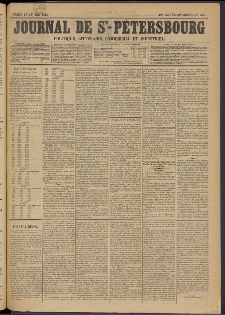 Miniatura de Journal de St-Pétersbourg del 15 de mayo de 1873, nº 128