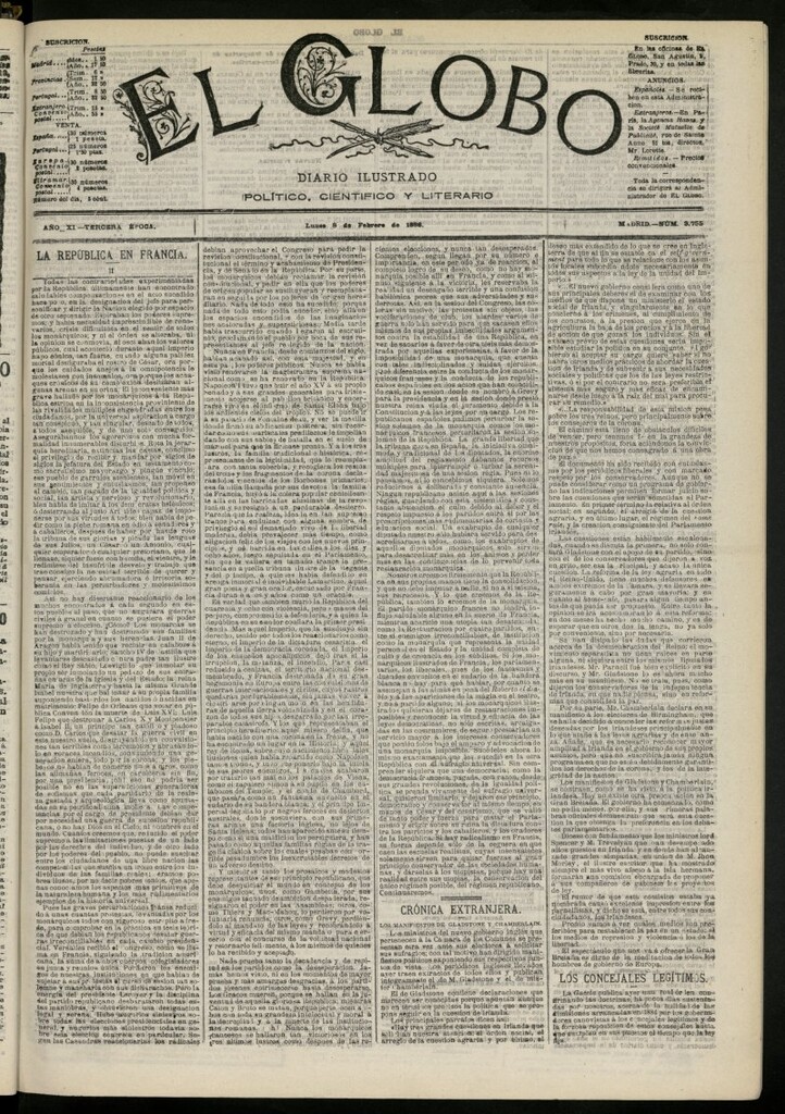 Miniatura de El Globo : diario ilustrado del 8 de febrero de 1886, nº 3755