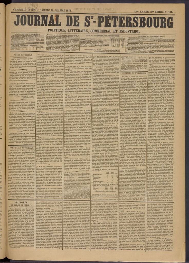 Miniatura de Journal de St-Pétersbourg del 18 y 19 de mayo de 1873, nº 131