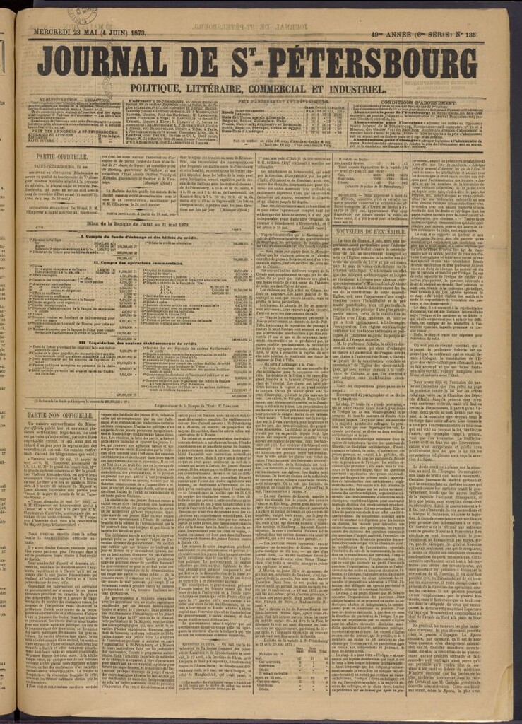 Miniatura de Journal de St-Pétersbourg del 23 de mayo de 1873, nº 135