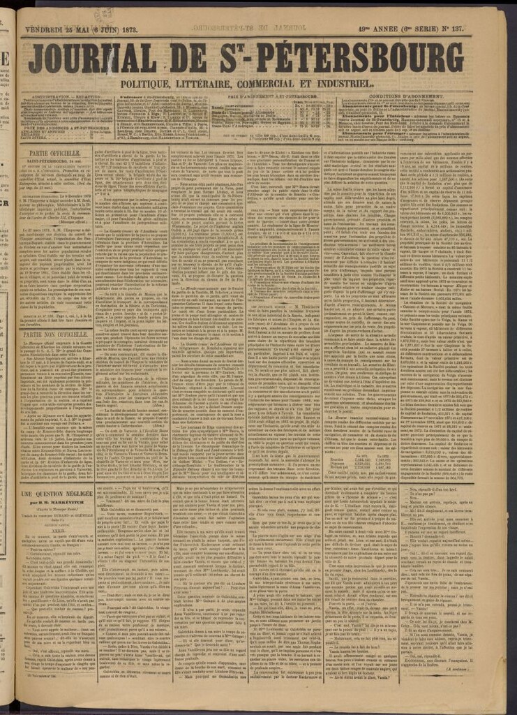 Miniatura de Journal de St-Pétersbourg del 25 de mayo de 1873, nº 137
